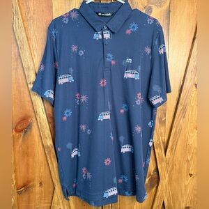 Travis Mathew Firework Display Blue Nights Polo Shirt Men's Size L